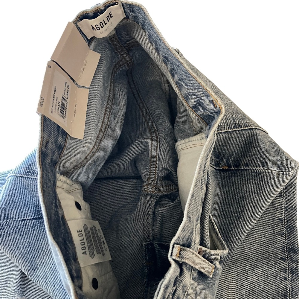 Agolde Riley Distressed High Rise Light Wash Straight Leg Jeans Size 26 NWT - Picture 5 of 12